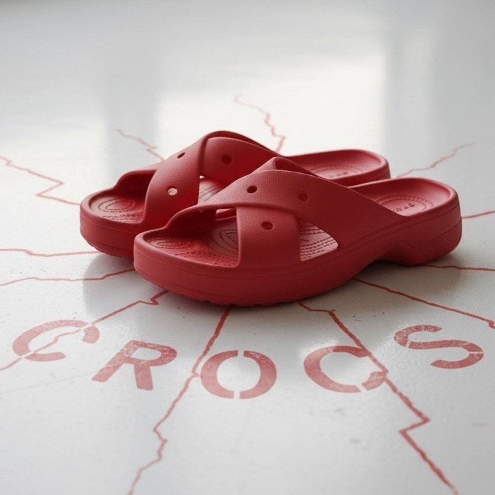 Crocs Kadee II Sandal Women 10 Red Cross Strap Slide Comfort Platform Shoes